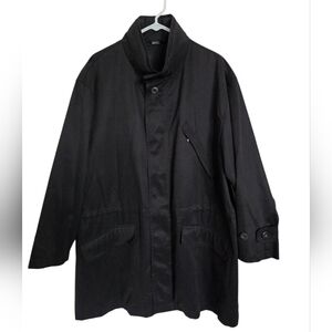 Sanyo Men’s PU‎ Coated Jacket Packed Hood Lined Overcoat Medium Black Minimalist